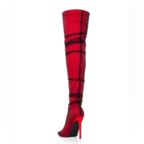 Azalea Wang Red Tulle Covered Thigh High Boots - Picture 3 of 5